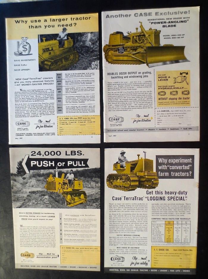 VINTAGE 1950's CASE TERRATRAC CRAWLER TRACTOR PRINT ADS (4)