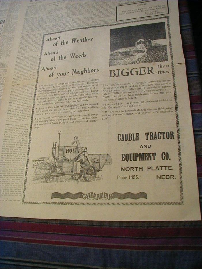 RARE 1929 caterpillar Holt newspaper ad cable tractor & equipment local dealer