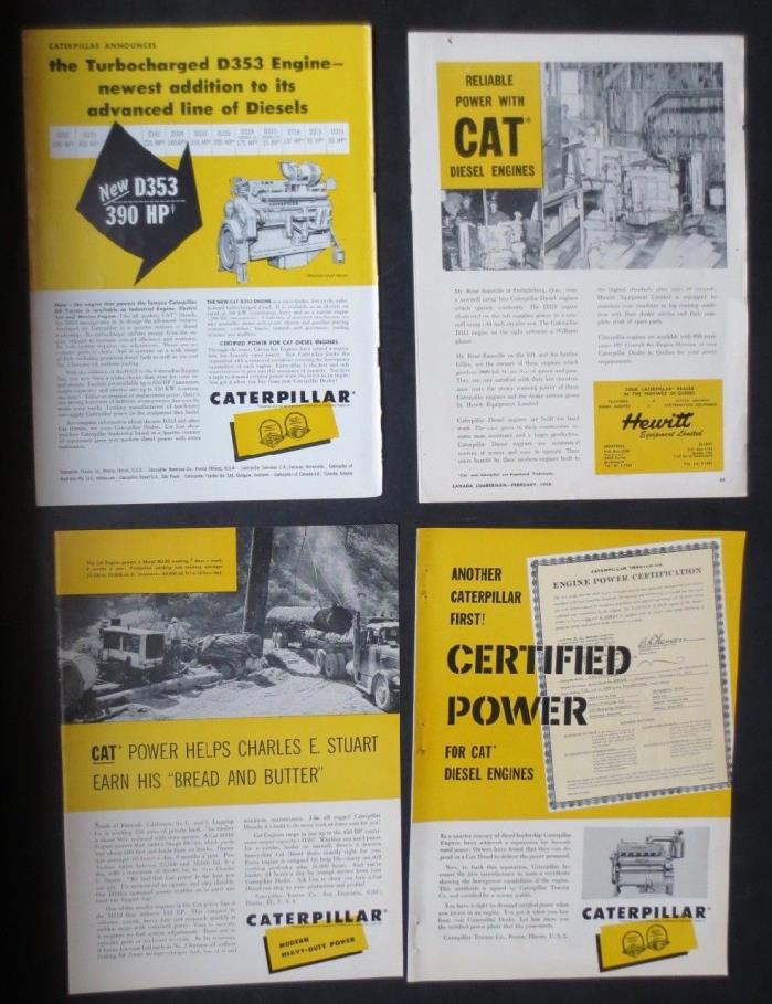 1950's Cat Power Unit Ads (4) & Magazine Insert & 1946 Cat Power Unit Brochure