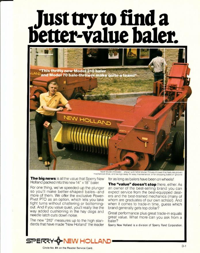 Original 1978 Sperry New Holland Hay Baler Magazine Ad