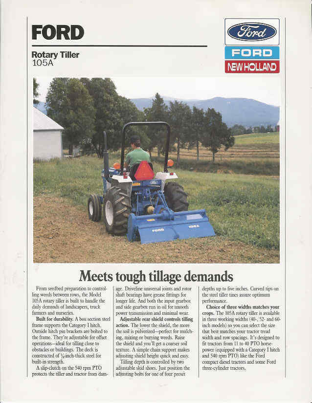 Ford 105A Rotary Tiller brochure 1990