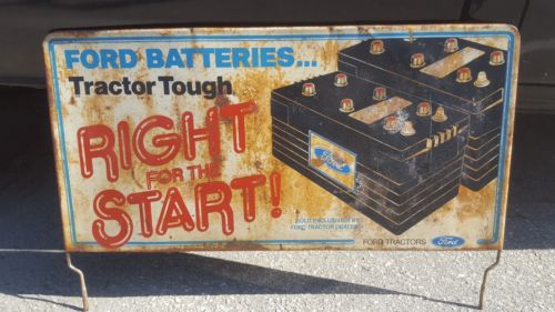 Vintage Ford Tractor Batteries Metal Dealer Sign Battery Farm 8n Feed Seed