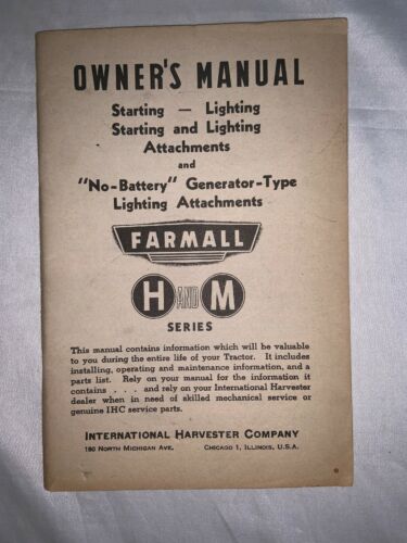 Vintage Owner's Manual Farmall Special Attachments H and M Series