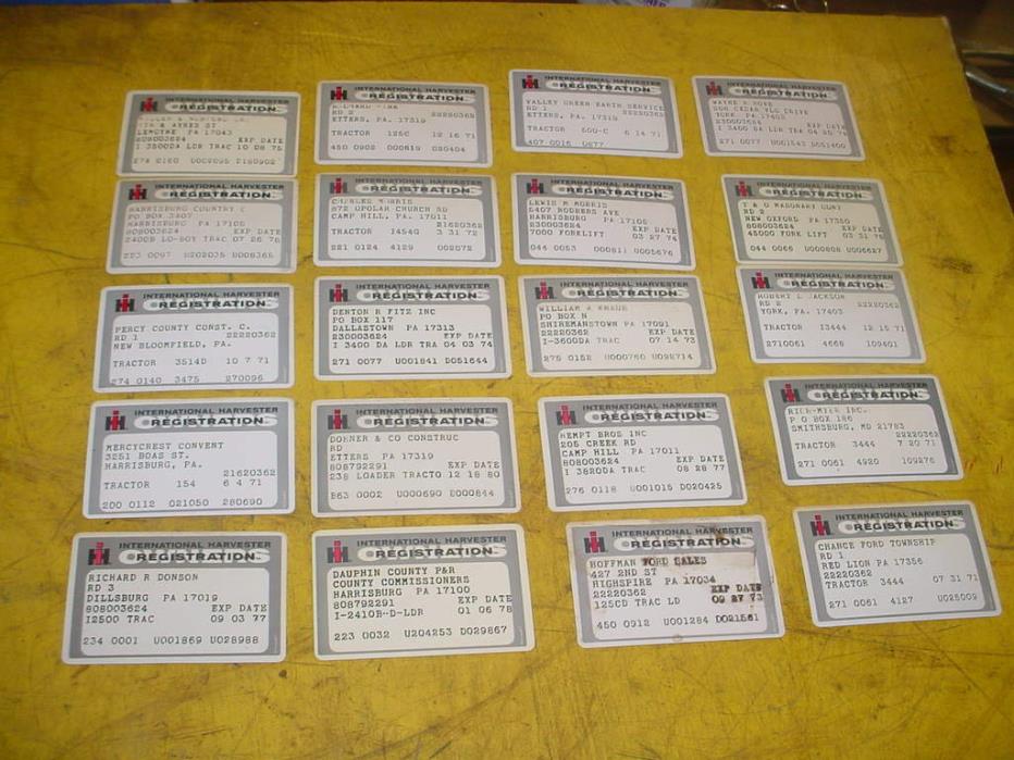 20 VTG International Harvester registration cards for tractors-and more