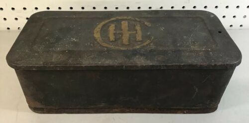 Vintage Antique International Harvester (IHC) Tractor Tool Box w/ Wood Bottom