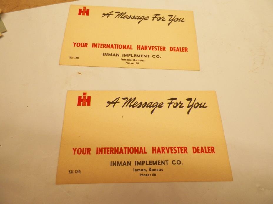 2 Old 1 cent Postcards IH International Harvester Inman Kansas