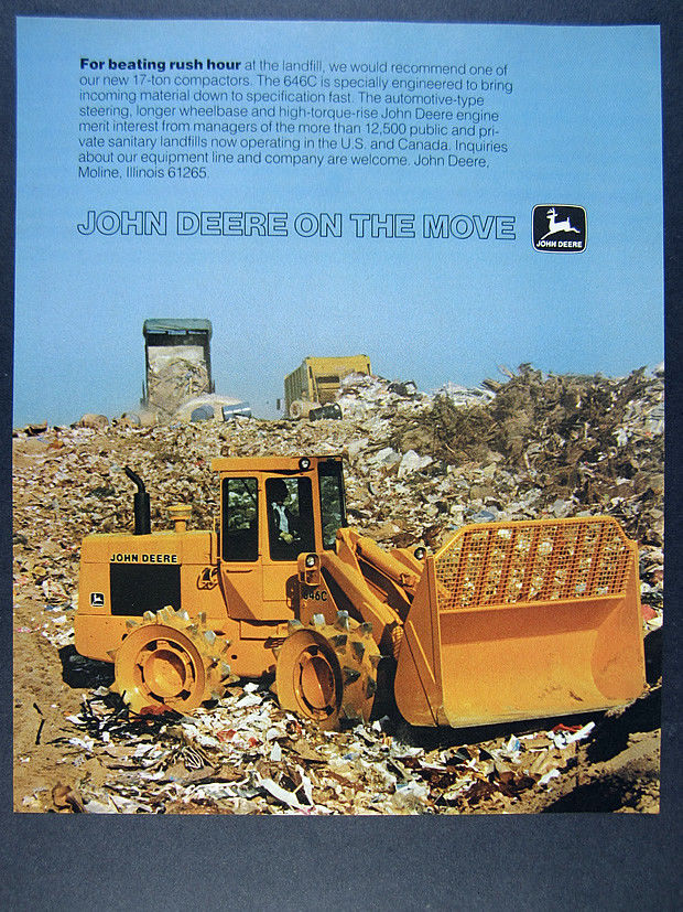1981 John Deere 646C Loader Compactor garbage landfill photo vintage print Ad