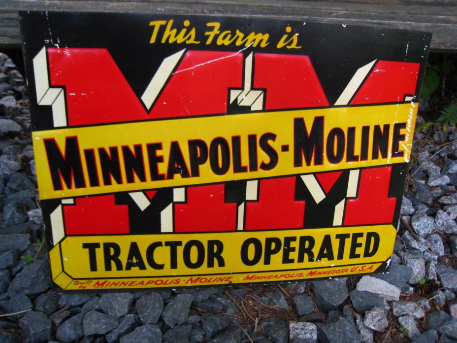 Rare Vintage Original Metal Minneapolis Moline Tractor Operated Farm Sign