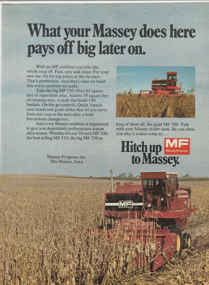 Original 1974 Massey Ferguson Combine Magazine Ad