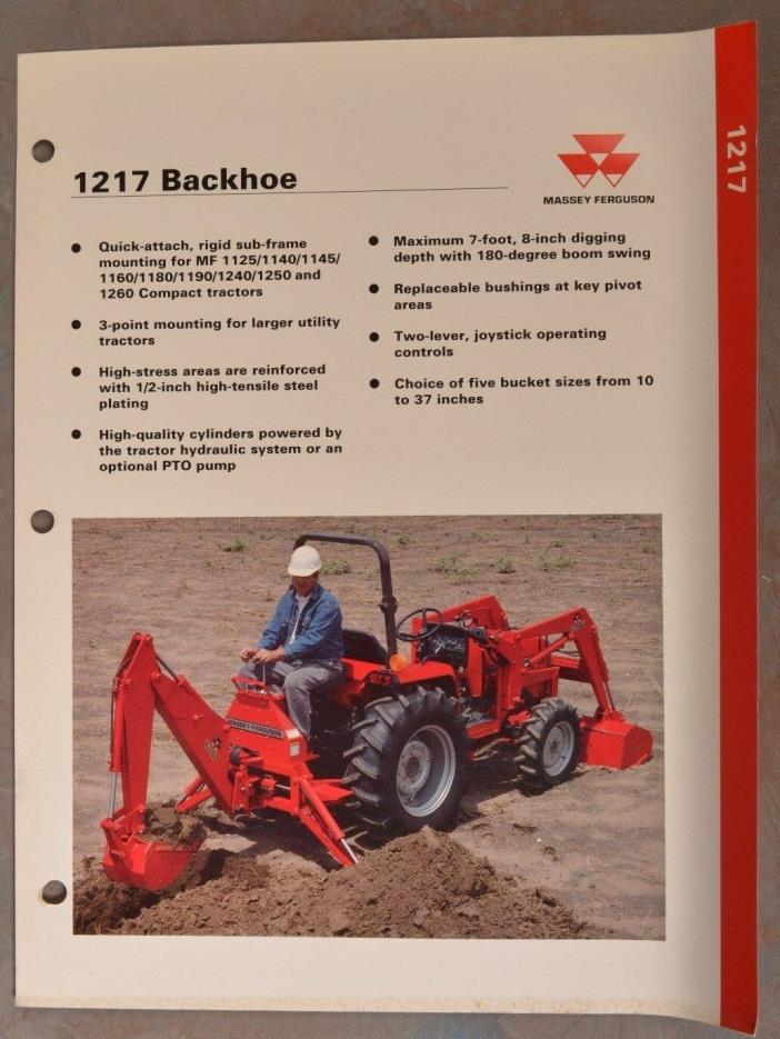 Massey Ferguson Tractor 1217 Backhoe Original Spec Sheet ~ Free Shipping! ~