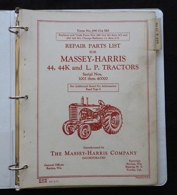 1953-70 MASSEY HARRIS 44 44K 44LP TRACTOR PARTS CATALOG MANUAL GAS & LP NICE 1