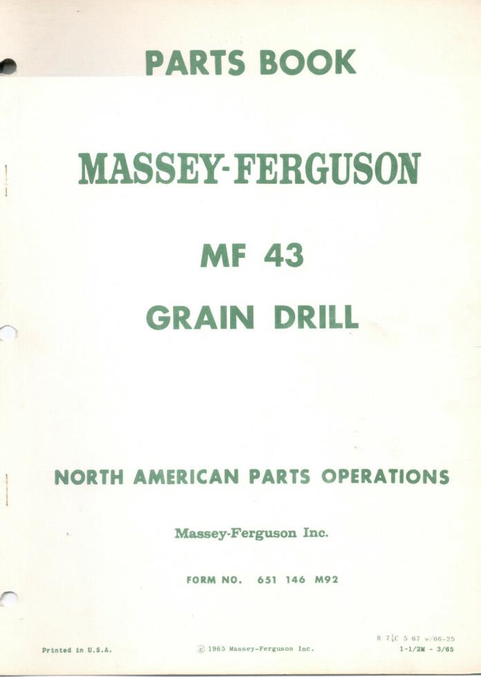 MASSEY FERGUSON - MF 43  GRAIN DRILL - Illustrated Repair Parts List Book Manual
