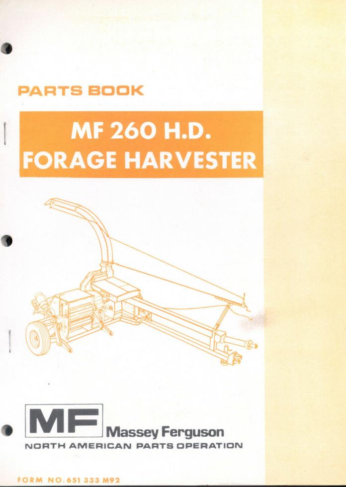 MASSEY FERGUSON - MF 260 FORAGE HARVESTER - Illustrated Repair Parts List Manual