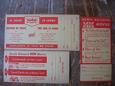 3 MM MINNEAPOLIS MOLINE ORIGINAL UNUSED NOS MOVIE TICKETS 1954