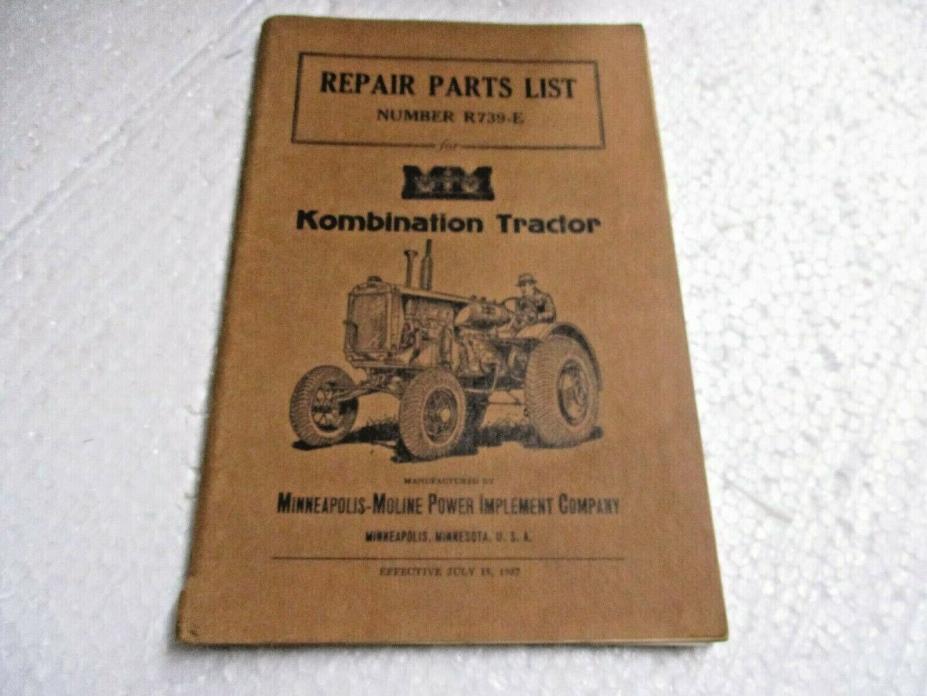 1937 Minneapolis Moline Kombination Tractor Parts List Manual