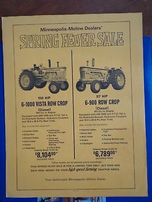 RARE MINNEAPOLIS MOLINE MM SPRING FEVER ADVERTISING PAGE G-100 G-900 TRACTOR