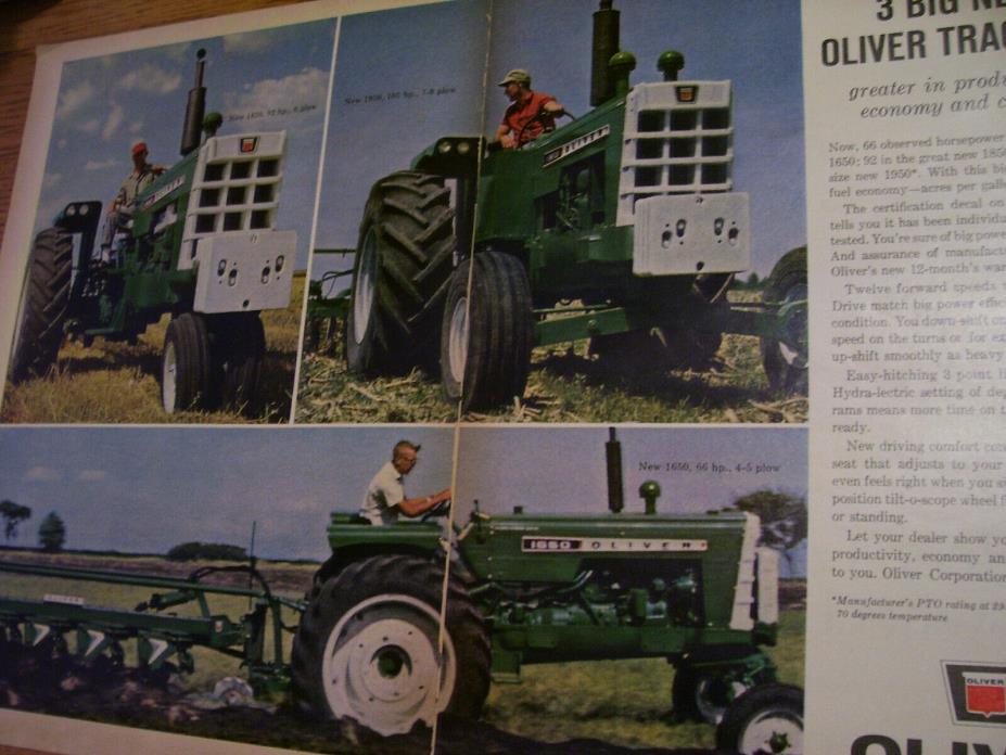VINTAGE OLIVER CORP ADVERTISING PAGES -1650  1850  1950 TRACTORS -3 NEW OLIVERS