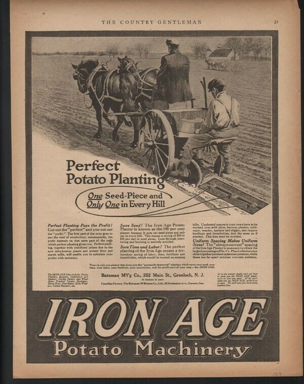 1919 IRON AGE POTATO MACHINE PLANTER GRENLOCH NEW JERSEY FARM HORSE ART 20479