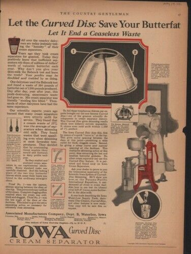 1921 IOWA CURVED DISC CREAM SEPARATOR DAIRY BUTTER MILK10436