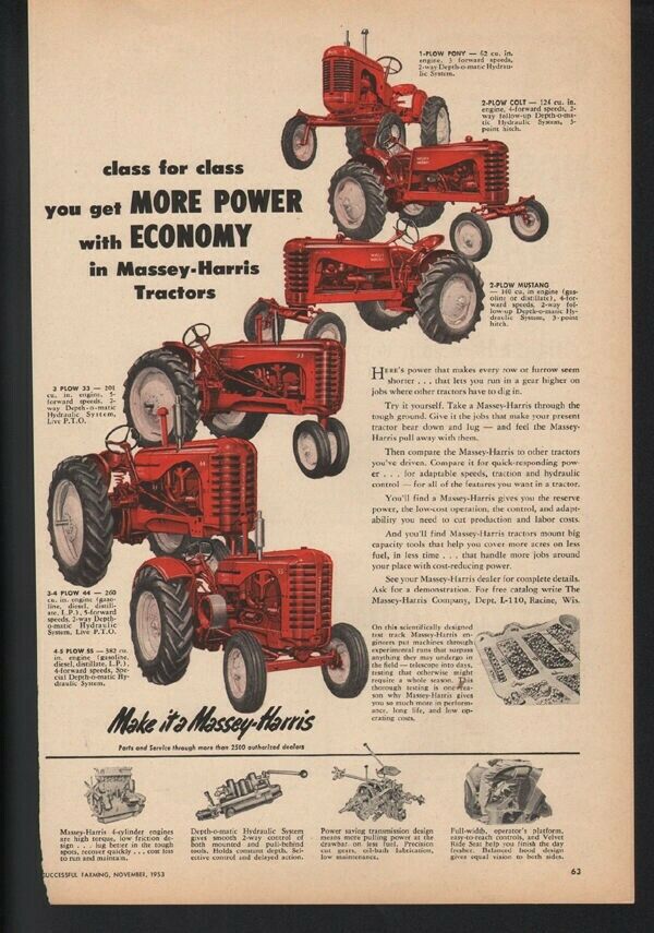 1953 MASSEY HARRIS FARM TRACTOR AGRICULTURE DIESEL ENGINE POWER PLOW AD 20476