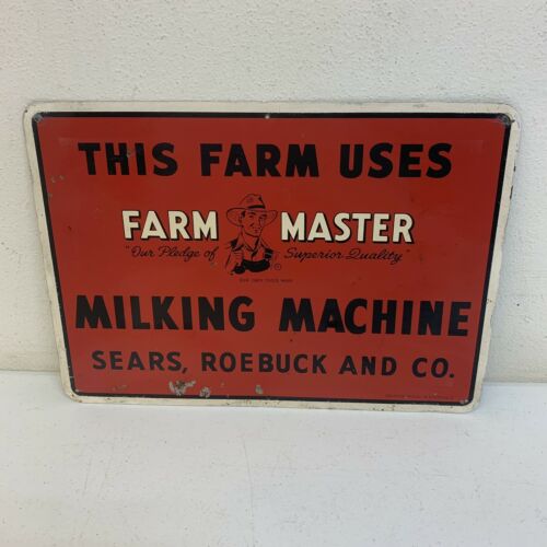 VINTAGE THIS FARM USES FARM MASTER MILKING MACHINE TIN SIGN SEARS SCIOTO