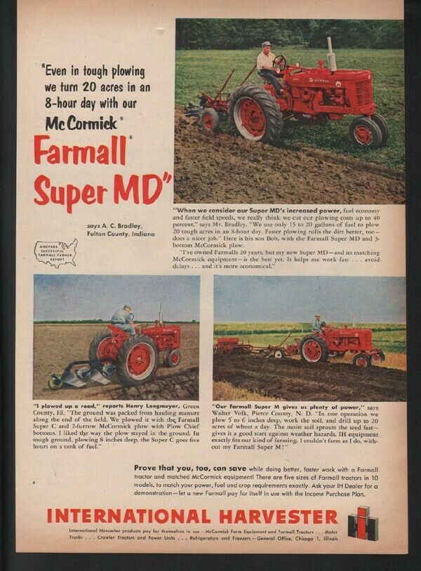 1950'S INTERNATIONAL HARVESTER McCORMICK FARMALL TRACTOR  FARM AD20466