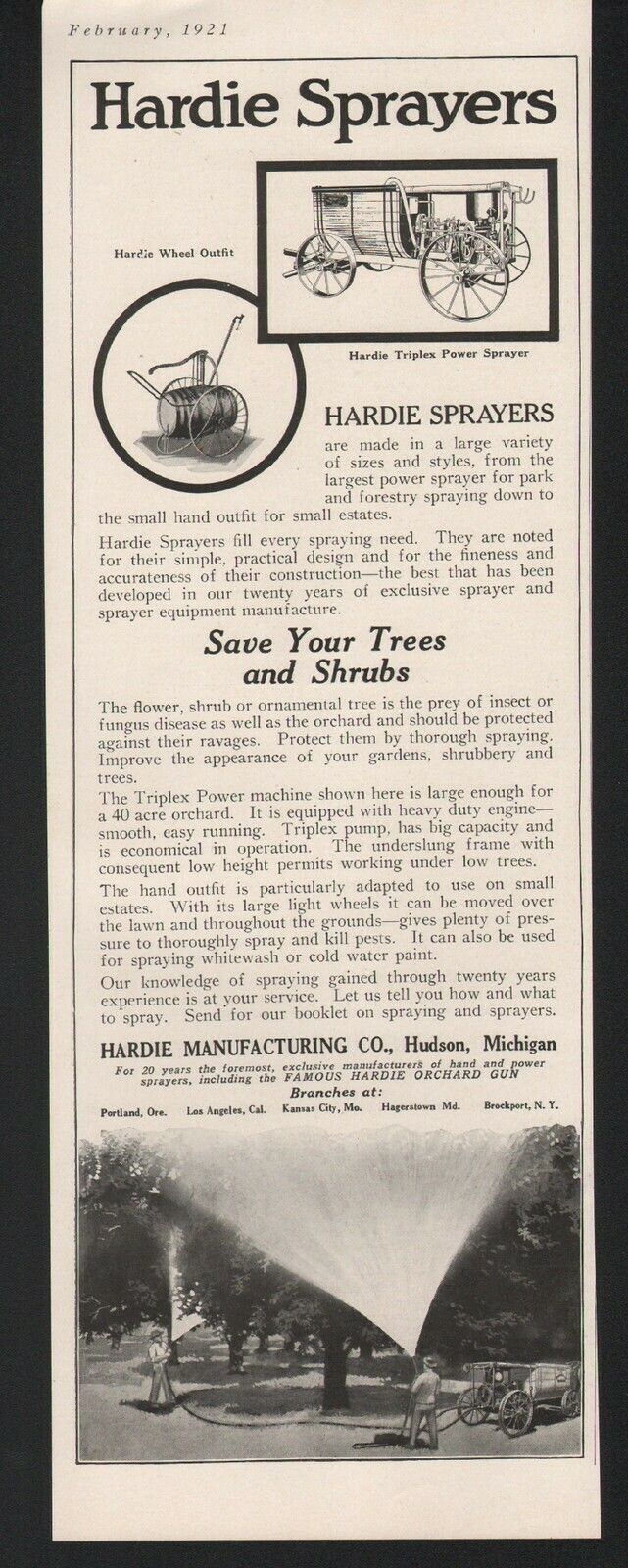 1921 HARDIE SPRAYER WAGON ORCHARD FRUIT TREE SHRUB FARM WHEEL HUDSON 20204