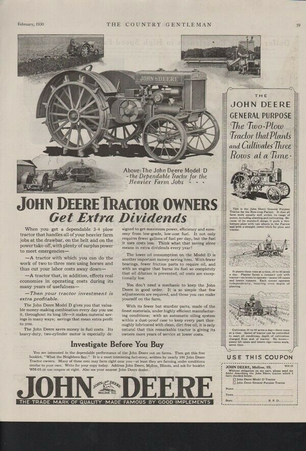 1930 JOHN DEERE TRACTOR MOTOR ENGINE IMPLEMENT MOLINE 10367