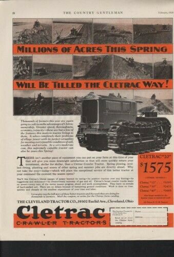 1930 CLETRAC CRAWLER TRACTOR FARM OUTDOOR FIELD PLOW AD10366