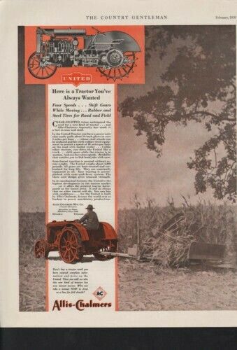 1930 ALLIS CHALMERS FARM TRACTOR MACHINERY OUTDOOR AD 10365