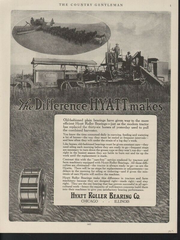 1917 HYATT ROLLER BEARING TRACTOR HARVESTER COMBINE FARM HORSE PLOW BARN 17008