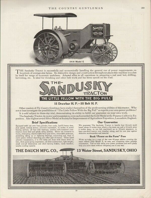 1916 SANSKY TRACTOR FARM ENGINE PULL PLANT AGRICULTURE MOTOR DISC SEED DRIL19119