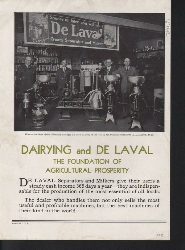 1932 DE LAVAL DAIRY AGRICULTURE FARM MILK CREAM SEPARATOR MACHINE COW 16742