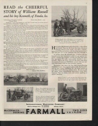 1932 INTERNATIONAL HARVESTER FARMALL TRACTOR FARMING WILLIAM RUSSELL AD10352