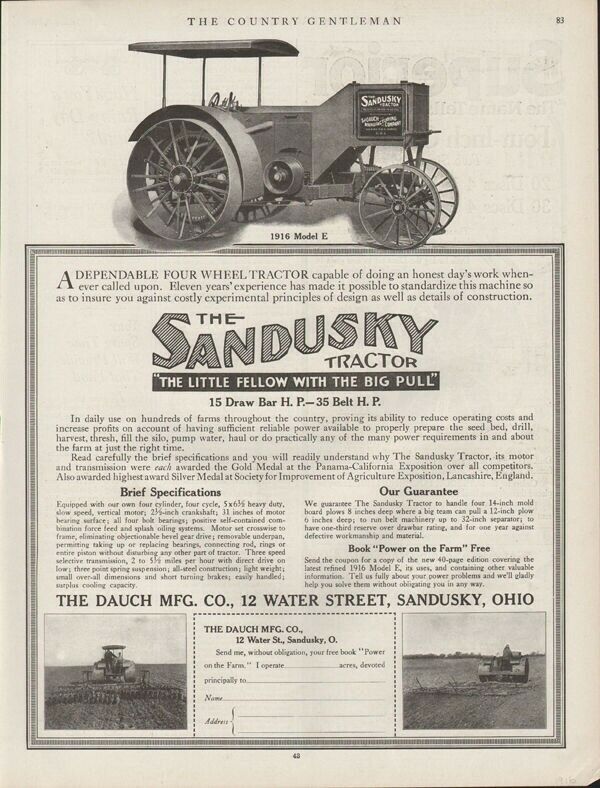 1916 SANSKY TRACTOR FARM BARN MODEL E MOTOR PLOW DISC CRANKSHAFT PANAMA EXP19111