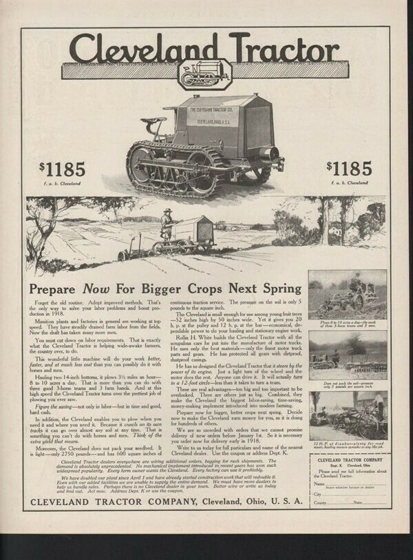 1917 CLEVELAND TRACTOR PLOW AGRICULTURE FARM FIELD ENGINE WHITE COUNTRY16971