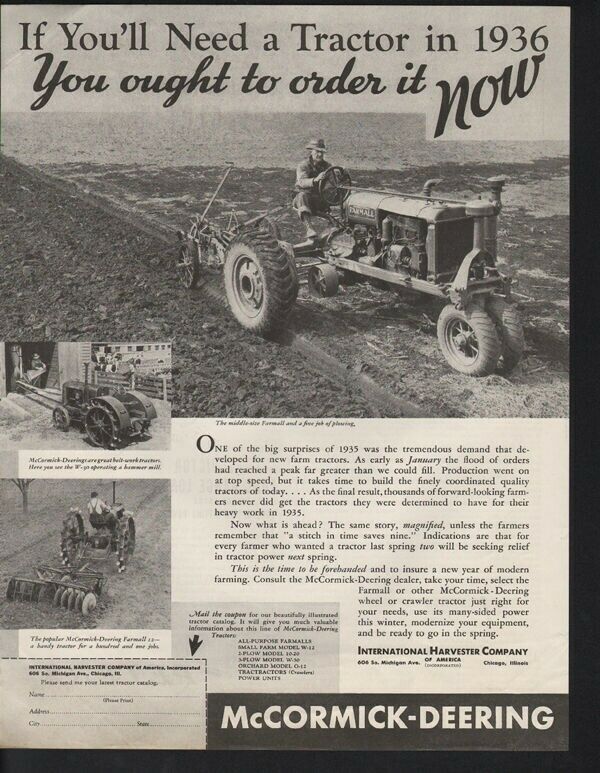 1936 MCCORMICK DEERING TRACTOR PLOW FARMER DISK PLANT 10345