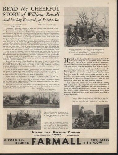 1932 MCCORMICK FARMALL TRACTOR RUSSELL FONDA FAMILY AD 10342