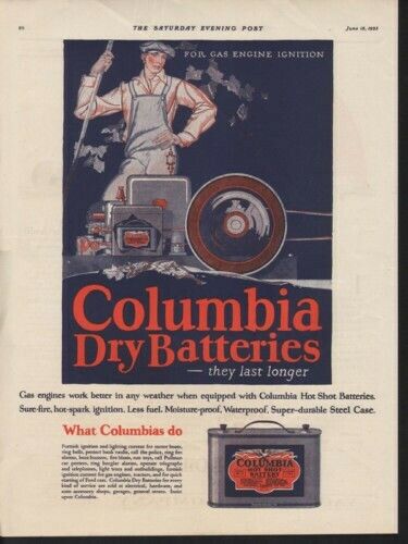 1923 COLUMBIA HOT SHOT DRY CELL BATTERY FARMER ENGINE 9699