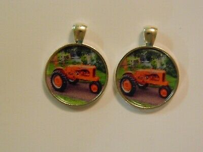 2 - Tractor  Pendants    Silver Color    with  25mm Emblems
