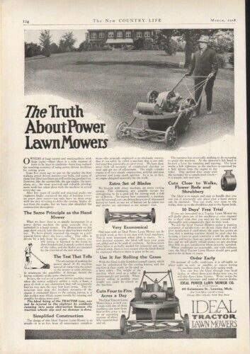 1918 IDEAL TRACTOR WALK BEHIND LAWN MOWER YARD CARE AD9552