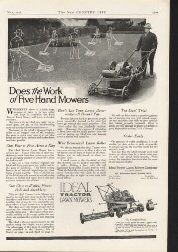 1918 IDEAL TRACTOR PUSH LAWN MOWER OUTDOOR YARD CARE AD9554