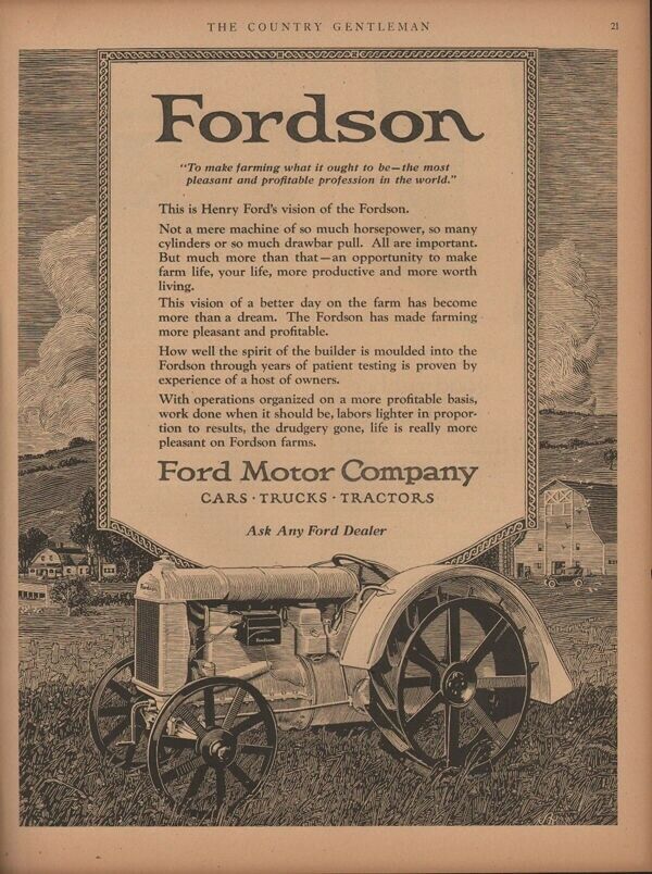 1923 FORDSON TRACTOR CAR TRUCK BARN FIELD PLOW DETROIT AGRICULTURE 19039