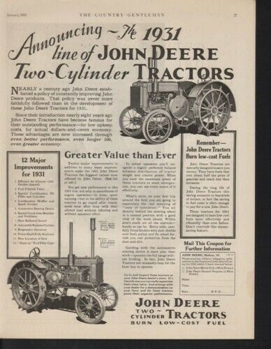 1931 JOHN DEERE TRACTOR FARM AGRICULTURE ENGINE MOTOR 10335