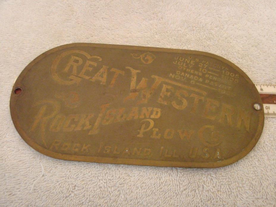 GREAT WESTERN ROCKISLAND PLOW CO. 1906 BRASS TAG / NAME PLATE 8