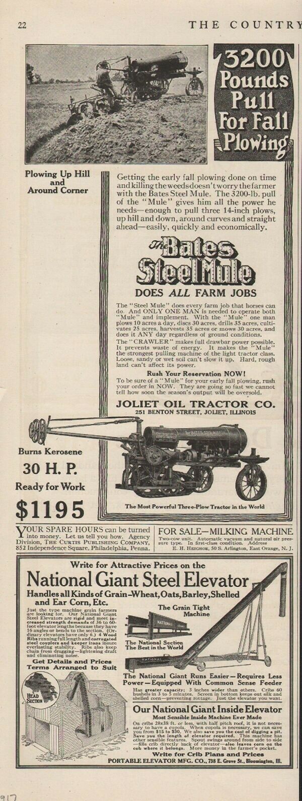 1917 NATIONAL STEEL ELEVATOR BATES STEEL MULE JOLIET OIL TRACTOR FARM 18592