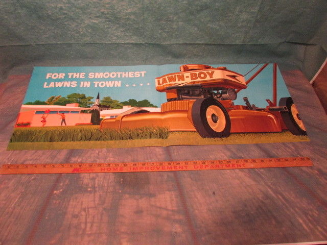 1958 Vintage LawnBoy Advertising Display push mower iron horse poster lawn