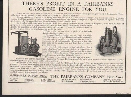 1905 FAIRBANKS STATIONARY GAS ENGINE FARM POWER MOTOR 13402