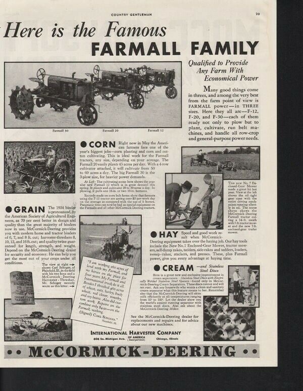 1934 INTERNATIONAL HARVESTER FARMALL TRACTOR CHICAGO FARMING CROPS AD10323