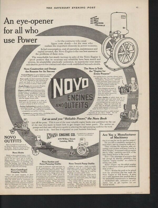 1914 NOVO ENGINE OUTFIT CONSTRUCTION LANSING PUMP HOIST12947